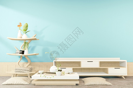 热带薄荷室的TV柜子日本式zen风格最小设计3D图片