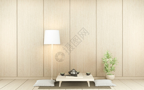 带有木地板和装饰日本风格3d图片