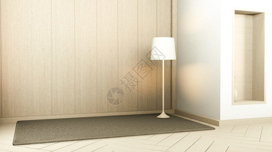 木地板上的日本空房木头内部设计3d图片