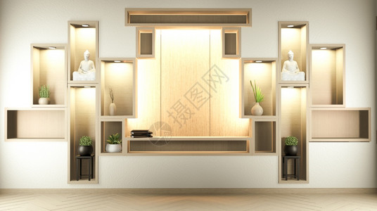 壁架室zen风格和10节木制设计土音3d图片