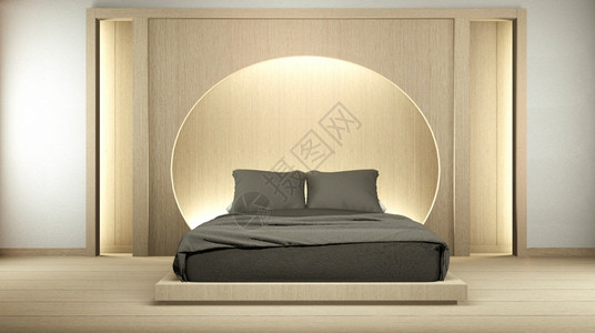 现代和平卧室日本式的卧室架环墙设计隐藏灯光和装饰日本式的图片