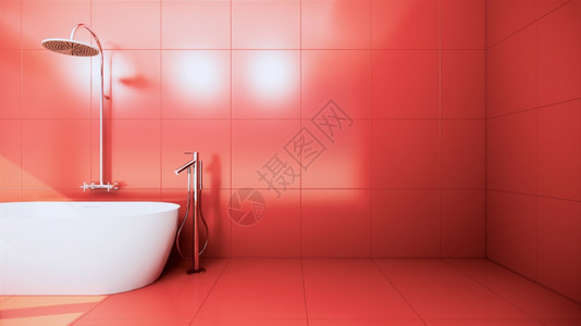 红色设计洗浴室瓷砖墙壁和地板日本风格3D图片