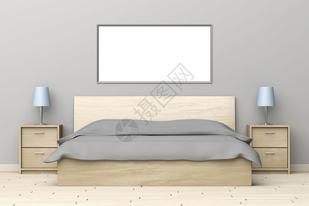 现代卧室内装有木制床和夜架的现代卧室图片