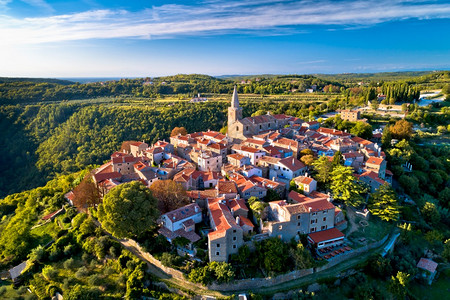 Groznja古老的山丘村庄Groznja空中全景Croati的Isr地区艺术家聚居图片
