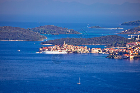 korcula具有历史意义的Korcula镇具有达尔马提亚群岛全景观是南方的croati群岛屿图片