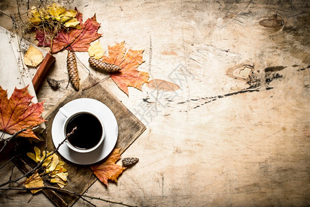 咖啡和树叶的背景图图片