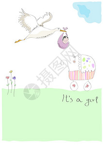 携带一个婴儿的斯托克新出生通知it是一个女孩由子制作的矢量说明图片