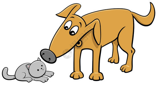 有趣的狗和小猫漫画插图图片