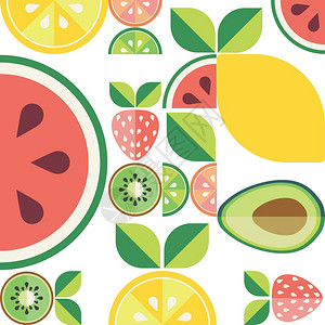 西瓜卡通画具有平板风格水果和树叶的抽象古老模式插画