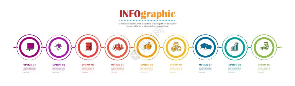 信息图表九个阶段的种群矢量模板用于网页设计图表业务划和财报告视觉帮助平板设计图片