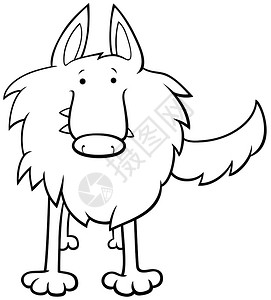 致设计滑稽灰狼野兽漫画人物彩色书页插图插画