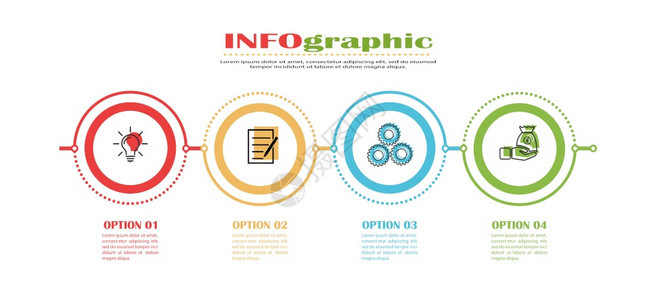 为网页设计图表业务划和财报告视觉援助平板设计等四个阶段的种群矢量模板背景图片