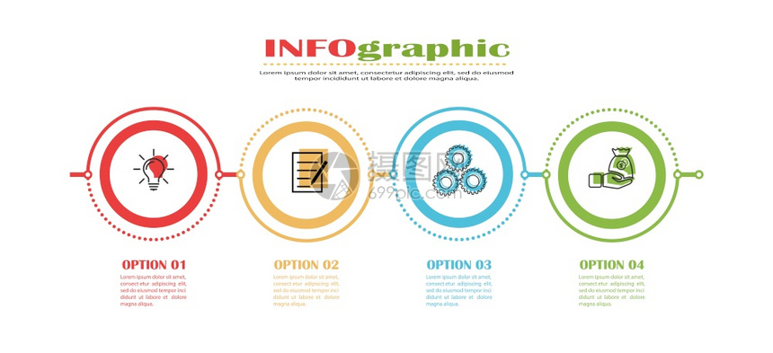 为网页设计图表业务划和财报告视觉援助平板设计等四个阶段的种群矢量模板图片