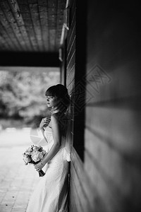 新娘肖像婚纱和发型时装新娘结婚日噪音和照片中的谷物图片