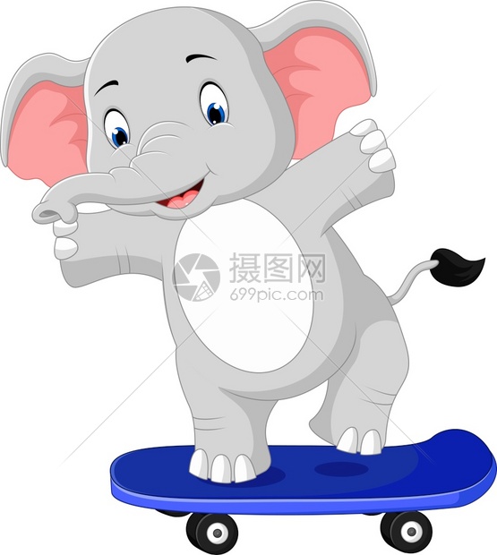 可爱的大象玩滑板图片
