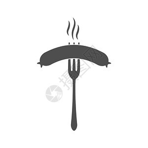 叉子上的热香肠简单矢量环影白色背景的鱼量插图图片