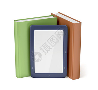 电子书 背景蓝电子阅读器和两本白色背景书籍背景
