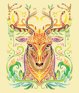 彩色手绘鹿头图腾矢量设计元素图片