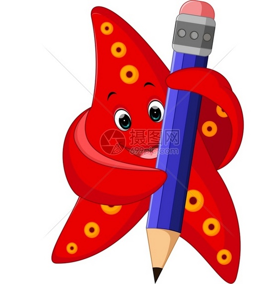 带铅笔的快乐海星鱼图片