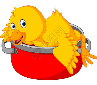 卡通有趣的鸭子在一个锅里图片
