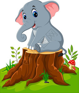 树桩上可爱小象图片