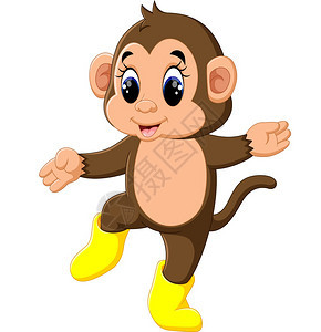 可爱穿着黄色鞋子的漫画猴子插图图片