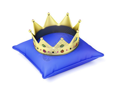 蓝色枕头上的金冠图片
