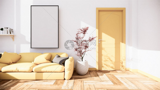 室内现场装饰黄色沙发和室内最小化装饰图片