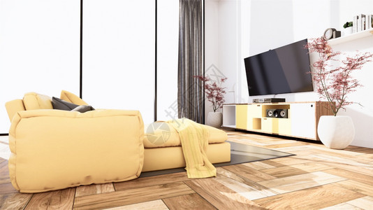 室内现场装饰黄色沙发和室内最小化装饰图片