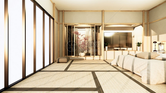 现代和平卧室日本式装有墙壁设计隐藏灯光和装饰尼洪风格图片