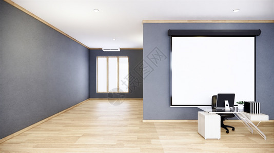 内部空灰色会议室里面有白色墙壁背景的木地板空房间内部办公事务室3D图片