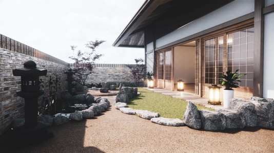 日式本花园热带外表设计雅潘风格3d图片
