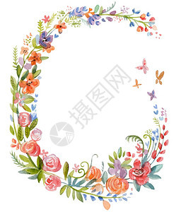 水色中的花环纹彩色和其他古老的植物在白色背景中隔绝用于印刷设计剪贴刻的理想股票插图图片