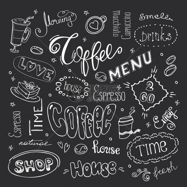 大咖啡套黑板上手工绘画设计矢量插图大咖啡套黑板上手工画设计