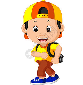 玩电脑小孩插画-玩电脑小孩卡通-可爱的男孩去上学插图-摄图网
