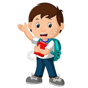 海滩小孩背包卡通漫画男孩插画