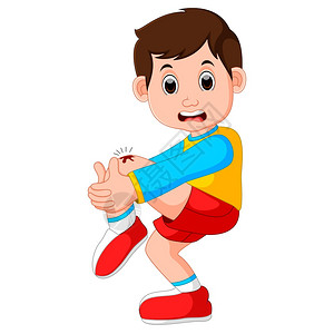 孩子看书男孩哭着膝盖被刮伤插画