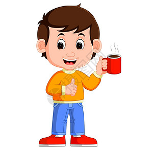 享受美味喝咖啡的青年男子插画