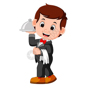 赛龙舟的男人服务员餐厅服务卡通插画