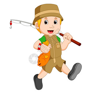 卡通男孩捕鱼图片素材