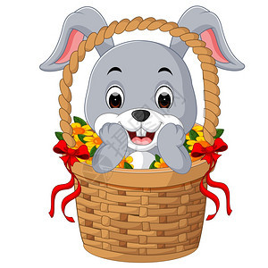 坐在桶里的小卡通兔子图片