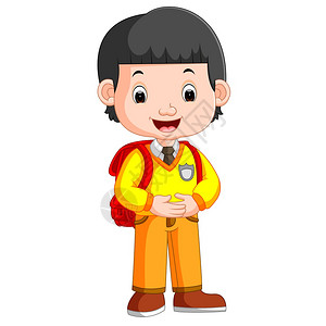 欧美小学生可爱的男孩去上学插画