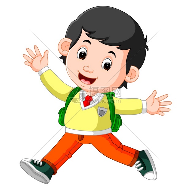 可爱的男孩在上学路