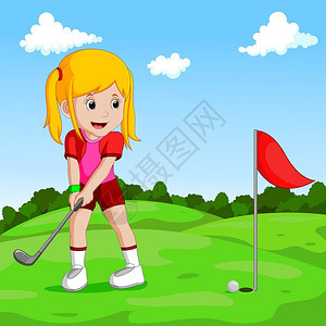 可爱的小女孩打高尔夫球图片