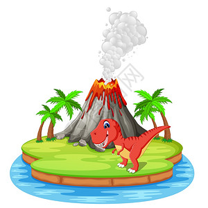 霸王龙和火山爆发插图图片