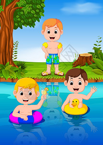 儿童在河中游泳图片