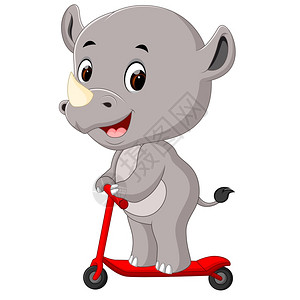 可爱的犀牛骑着滑板车图片
