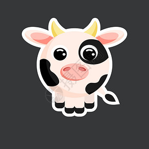 以平板矢量样式制作的可爱牛贴纸模板图片素材