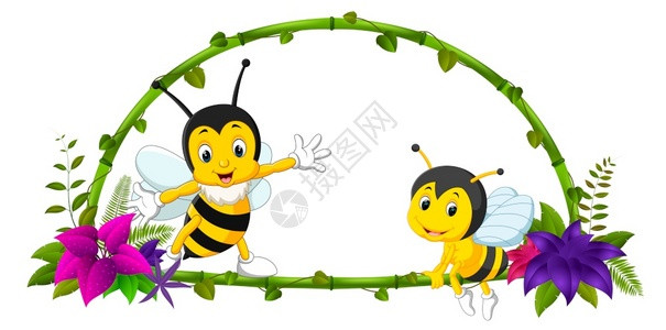 竹和蜜蜂元素插画图片