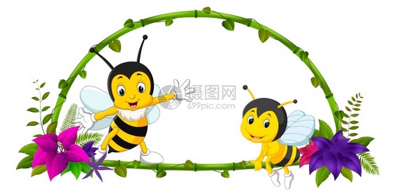 竹和蜜蜂元素插画图片